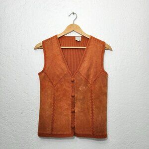 vintage Orange genuine suede leather vest